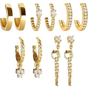 5 Pairs 14K Gold Earrings